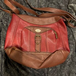 BOC Red and Brown Leather Crossbody Bag